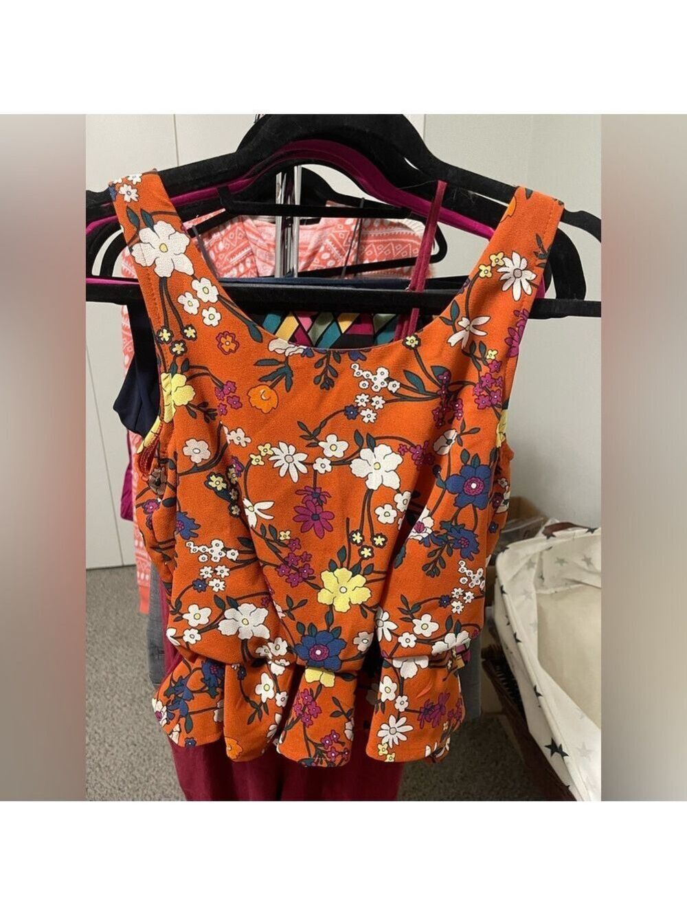 George Orange Floral Scoop Neck Dress with Multicolor Blooms NWT